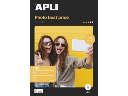 Papel Fotográfico Apli Bestprice 11804/ DIN A4/ 140g/ 100 Hojas/ Brillante