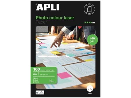 Papel Fotográfico Apli Colour Laser 11817/ DIN A4/ 160g/ 100 Hojas/ Brillante