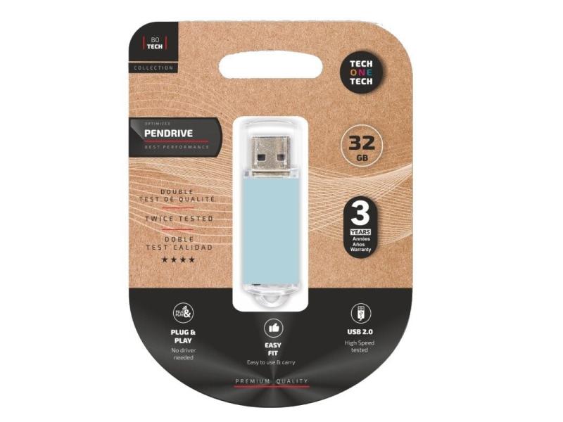 Pendrive 32GB Tech One Tech Basic USB 2.0/ Azul Cielo