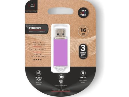 Pendrive 16GB Tech One Tech Basic USB 2.0/ Purpura Claro