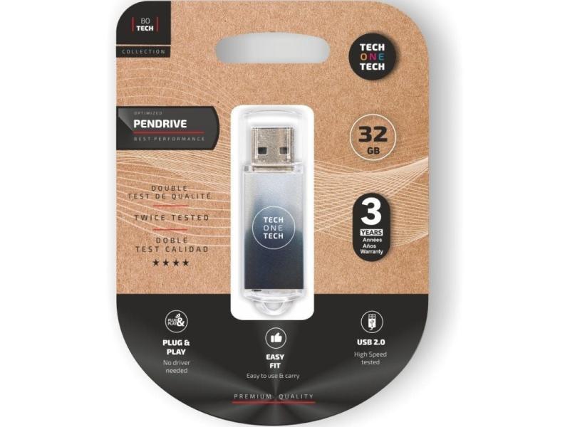 Pendrive 32GB Tech One Tech Be B&W USB 2.0/ Blanco y Negro Degradado