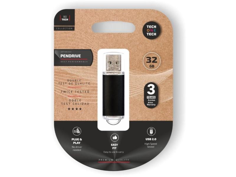 Pendrive 32GB Tech One Tech Basic USB 2.0/ Negro