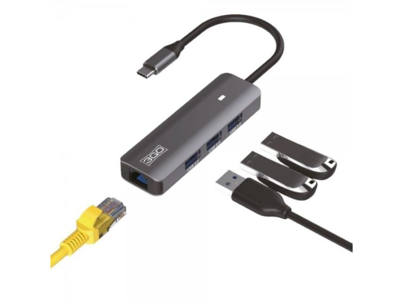 HUB USB Tipo-C 3GO HUB37PETHC/ 3xUSB/ 1xRJ45/ Gris