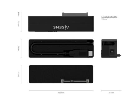 Adaptador para Discos Duros 2.5'/3.5' Aisens ASE-35C02B/ USB Tipo-C - SATA/ con Alimentador