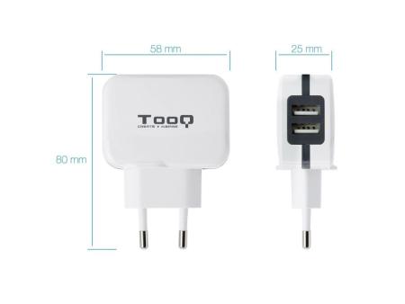 Cargador de Pared TooQ TQWC-1S02WT/ 2xUSB/ 17W