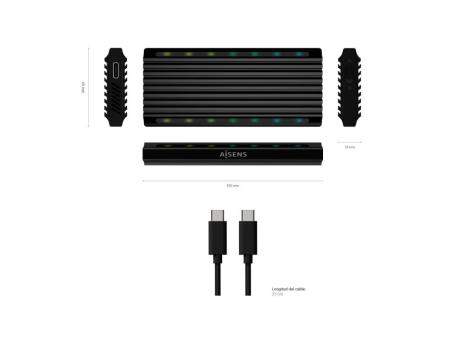 Caja Externa para Disco SSD M.2 SATA/NVMe Aisens ASM2-RGB012B/ USB 3.2/ Sin tornillos