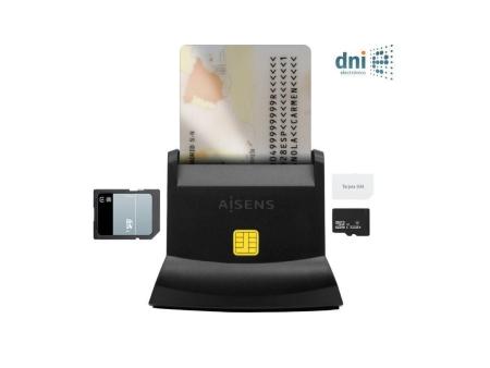 Lector de DNI y Tarjetas Aisens ASCR-SN04CSD-BK/ USB Tipo-C/ Negro