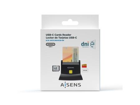 Lector de DNI y Tarjetas Aisens ASCR-SN04CSD-BK/ USB Tipo-C/ Negro