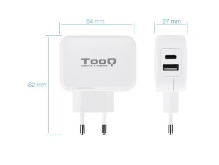 Cargador de Pared TooQ TQWC-2SC02WT/ 1xUSB Tipo-C/ 1x USB/ 27W