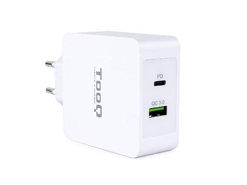 Cargador de Pared TooQ TQWC-2SC03WT/ 1xUSB Tipo-C/ 1xUSB/ 48W