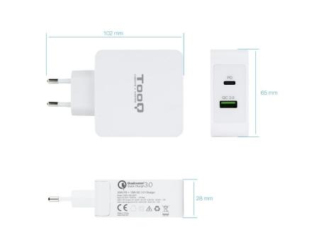 Cargador de Pared TooQ TQWC-2SC03WT/ 1xUSB Tipo-C/ 1xUSB/ 48W