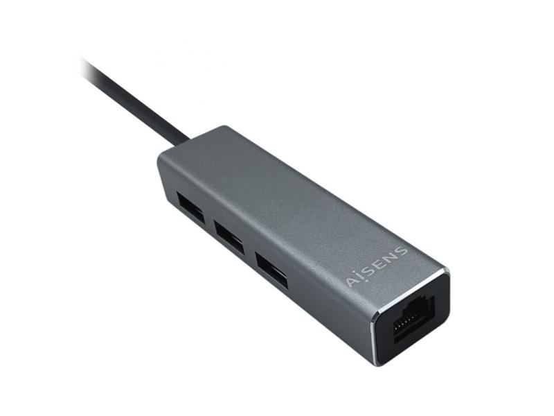 Hub USB 3.0 Aisens A106-0401/ 3xUSB/ 1xRJ45/ Gris