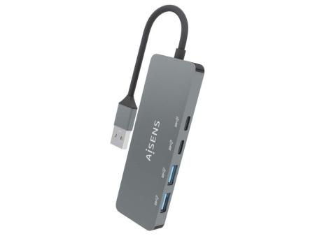 Hub USB 3.2 Aisens A106-0696/ 2xUSB/ 2xUSB Tipo-C/ Gris