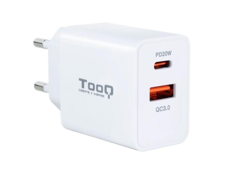 Cargador de Pared TooQ TQWC-2SC04WT/ 1xUSB Tipo-C/ 1xUSB/ 20W