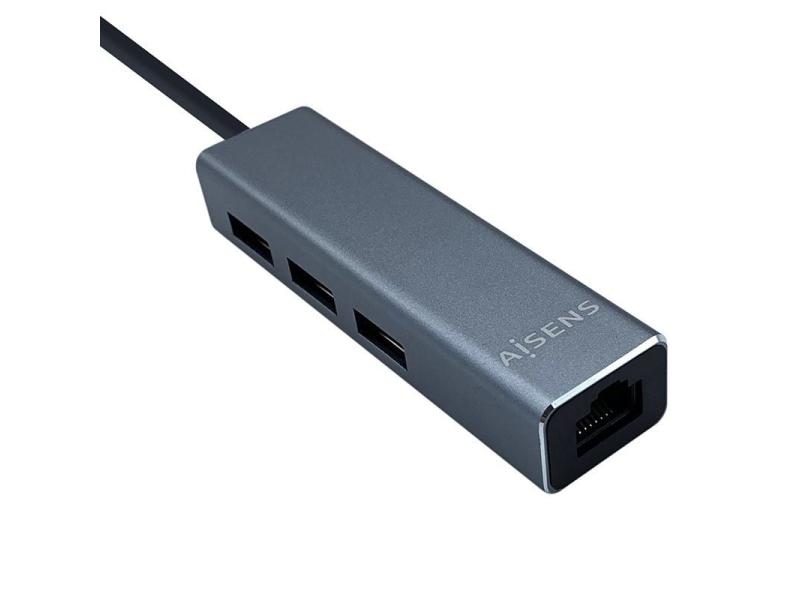 Hub USB Tipo-C Aisens A109-0396/ 3xUSB/ 1xRJ45/ Gris