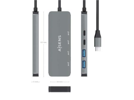 Hub USB Tipo-C Aisens A109-0694/ 2xUSB/ 2xUSB Tipo-C/ Gris