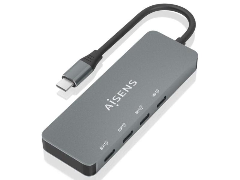 Hub USB Tipo-C Aisens A109-0695/ 4xUSB Tipo-C/ Gris