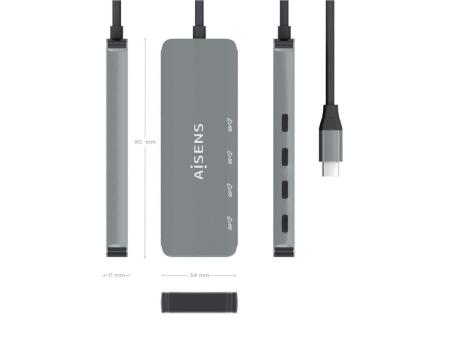 Hub USB Tipo-C Aisens A109-0695/ 4xUSB Tipo-C/ Gris