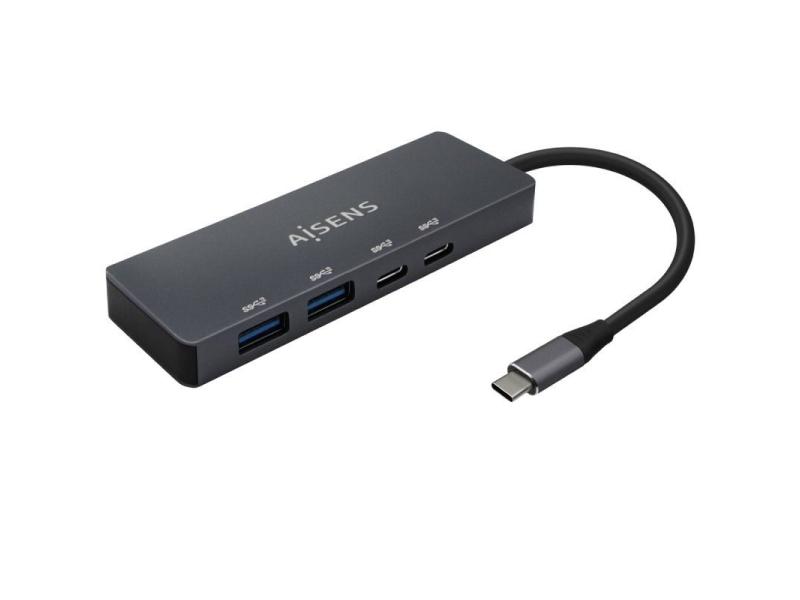 Hub USB Tipo-C Aisens A109-0744/ 2xUSB/ 2xUSB Tipo-C/ Gris