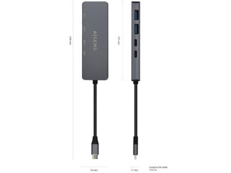 Hub USB Tipo-C Aisens A109-0744/ 2xUSB/ 2xUSB Tipo-C/ Gris