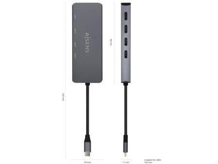 Hub USB Tipo-C Aisens A109-0745/ 4xUSB Tipo-C/ Gris