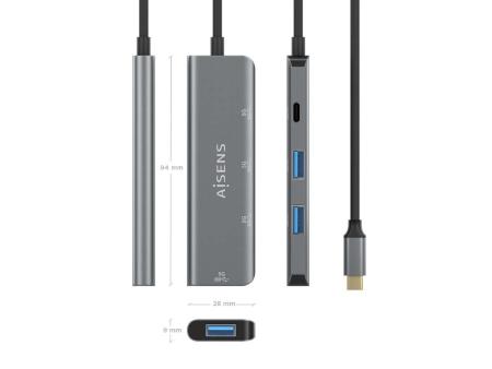 Hub USB Tipo-C Aisens A109-0762/ 3xUSB/ 1xUSB Tipo-C/ Gris