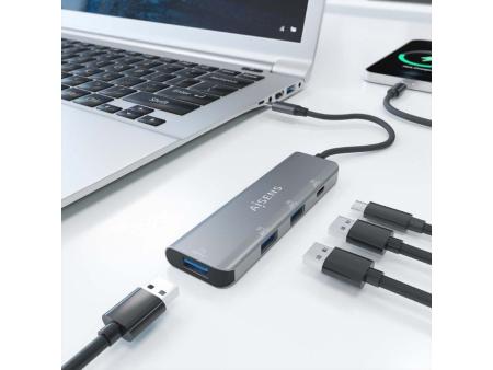 Hub USB Tipo-C Aisens A109-0762/ 3xUSB/ 1xUSB Tipo-C/ Gris