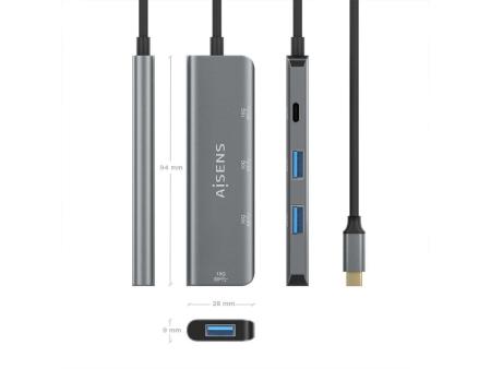 Hub USB Tipo-C Aisens A109-0764/ 3xUSB/ 1xUSB Tipo-C/ Gris