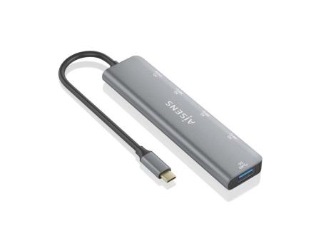 Hub USB Tipo-C Aisens A109-0857/ 3xUSB/ 1xUSB Tipo-C/ 1xUSB Tipo-C PD/ Gris