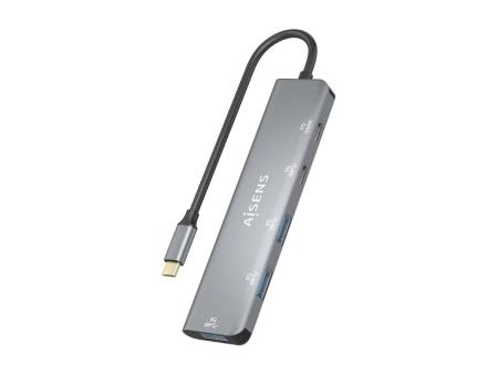 Hub USB Tipo-C Aisens A109-0857/ 3xUSB/ 1xUSB Tipo-C/ 1xUSB Tipo-C PD/ Gris