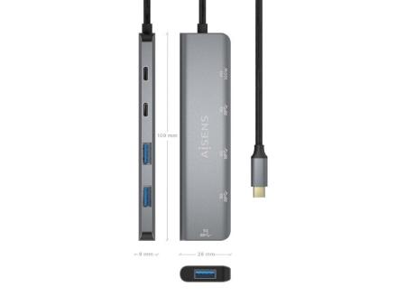 Hub USB Tipo-C Aisens A109-0857/ 3xUSB/ 1xUSB Tipo-C/ 1xUSB Tipo-C PD/ Gris