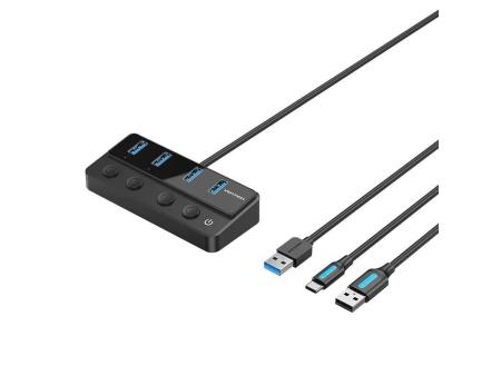 Hub USB 3.0 Vention CHWBF/ 4xUSB/ 1xUSB Tipo-C PD/ Incluye cable Carga USB Macho - USB Tipo-C Macho