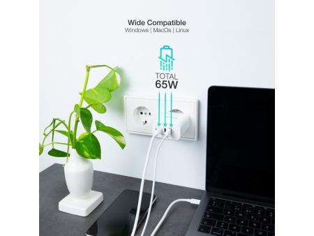 Cargador Gan de Pared TooQ TQWC-GANQC2PD65WT/ 2xUSB Tipo-C/ 1xUSB/ 65W