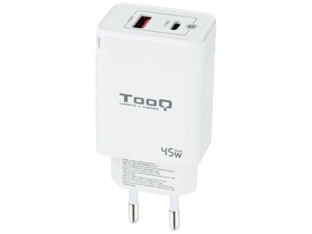 Cargador Gan de Pared TooQ TQWC-GANQCPD45WT/ 1xUSB Tipo-C/ 1xUSB/ 45W