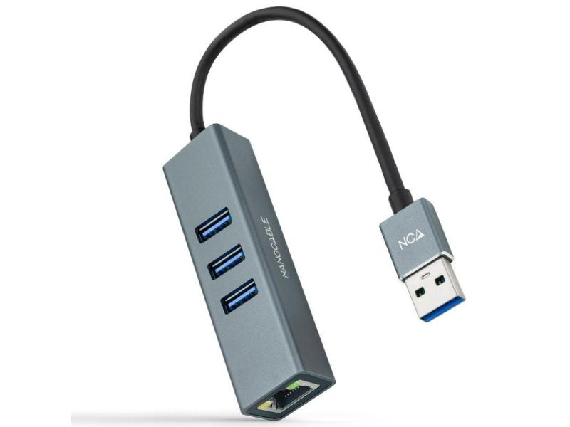 Hub USB 3.0 Nanocable 10.03.0407/ 3xUSB/ 1xRJ45/ Gris