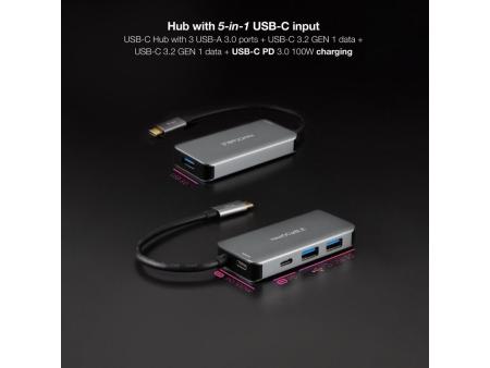 Hub USB 3.2 Gen1 Nanocable 10.16.1005/ 3xUSB/ 1xUSB Tipo-C/ 1xUSB Tipo-C PD