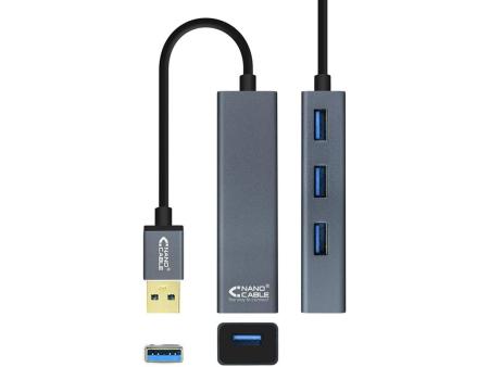 Hub USB 3.0 Nanocable 10.16.4402/ 4xUSB/ Gris