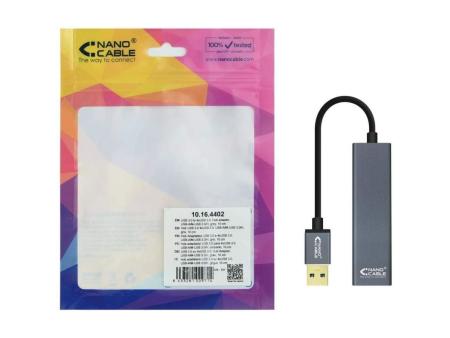 Hub USB 3.0 Nanocable 10.16.4402/ 4xUSB/ Gris