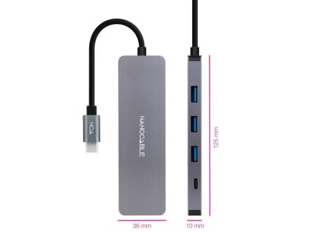 Hub USB Tipo-C Nanocable 10.16.4409/ 3xUSB/ 1xUSB Tipo-C/ Gris