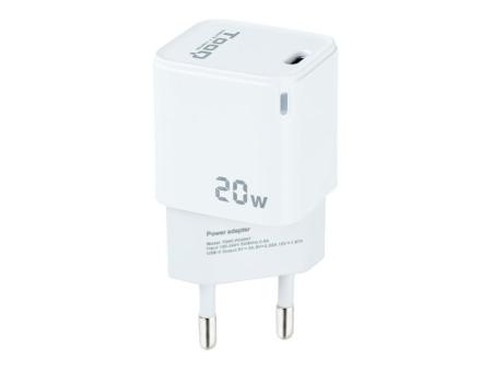 Cargador de Pared TooQ TQWC-PD20WT/ 1xUSB Tipo-C/ 20W/ Blanco