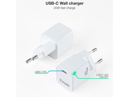 Cargador de Pared TooQ TQWC-PD20WT/ 1xUSB Tipo-C/ 20W/ Blanco