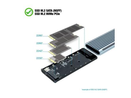 Caja Externa para Disco SSD M.2 NVMe TooQ TQE-2221G/ USB 3.1 Gen2/ Sin tornillos