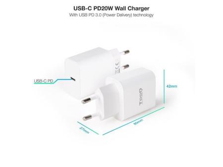 Cargador de Pared TooQ TQWC-PDUSBC20W/ 1xUSB Tipo-C/ 20W