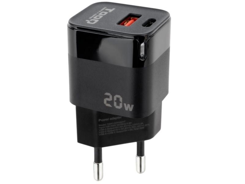 Cargador de Pared TooQ TQWC-QCPD20/ 1xUSB Tipo-C/ 1xUSB/ 20W