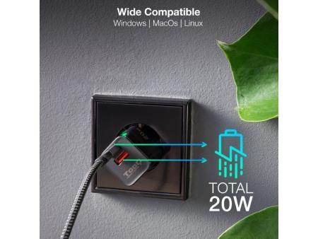 Cargador de Pared TooQ TQWC-QCPD20/ 1xUSB Tipo-C/ 1xUSB/ 20W