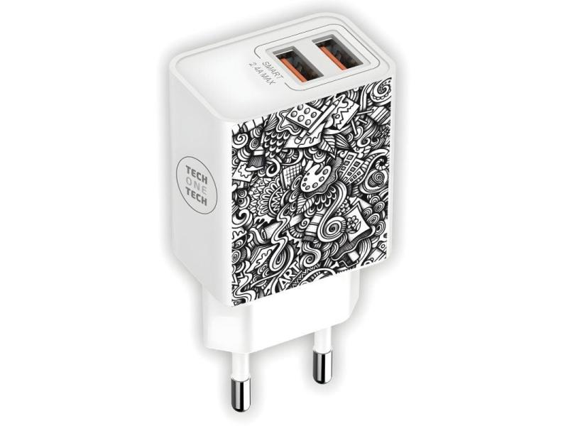 Cargador de Pared Tech One Tech Art-Deco TEC2510/ 2xUSB/ 2.4A/ Blanco