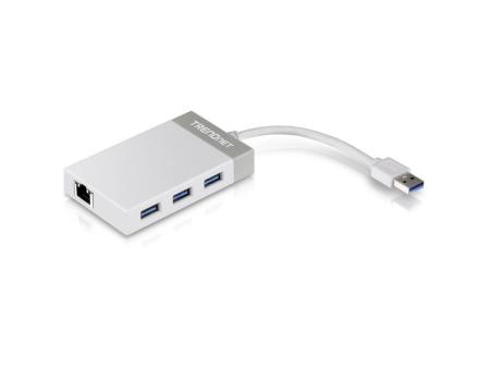 Hub USB 3.0 Trendnet TU3-ETGH3/ 3xUSB/ 1xRJ45/ Blanco y Gris