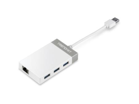 Hub USB 3.0 Trendnet TU3-ETGH3/ 3xUSB/ 1xRJ45/ Blanco y Gris