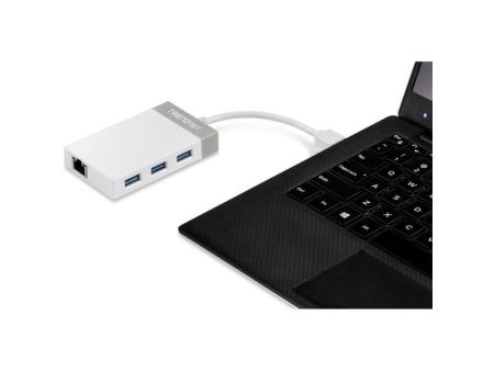 Hub USB 3.0 Trendnet TU3-ETGH3/ 3xUSB/ 1xRJ45/ Blanco y Gris