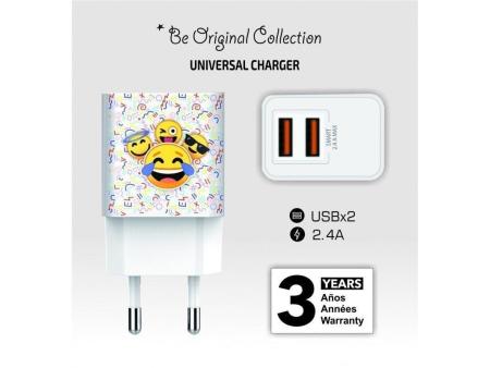 Cargador de Pared Tech One Tech Emojitech Smile TEC2502/ 2xUSB/ 2.4A/ Blanco